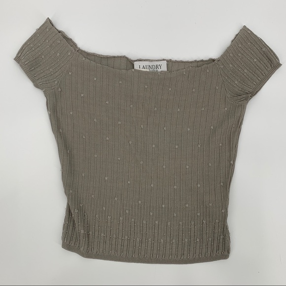 Laundry By Shelli Segal Tops - Vintage Laundry Shelli Segal 100% Silk Off Shoulder Beaded Embellishments Top S